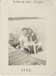 David and Bernice Kahn seated in a dinghy in Annisquam Inlet