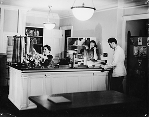 Circulation desk at the Sawyer Free Library