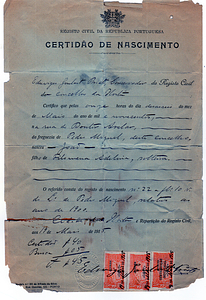 João Adelina Birth Certificate