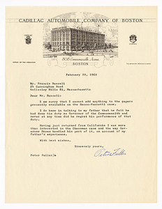 Letter from Peter Fuller to Francis Russell, February 22, 1960