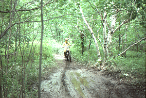 Motorbike approaching on the Taconic Crest Trail.