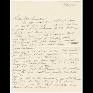 Letter from A.P. Cribbin, J. Gravel, P.G. Cribbin, and A.P. Thomas to Mr. Snowden about dissatisfaction with his representation of the Roxbury community in meetings with McLernon regarding the Warren Street service