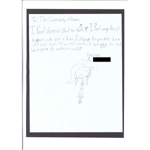 Sympathy card from a student at St. Anthony of Padua Parish School (Fairport Harbor, Ohio)