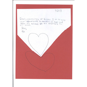 Heart sympathy card from a student at St. Anthony of Padua Parish School (Fairport Harbor, Ohio)