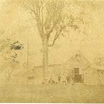 Unidentified men and barn