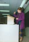 Suffolk University Professor Catherine T. Judge (Law) lecturing in classroom, photograph, circa 1990s