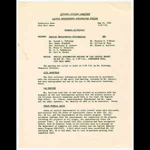 Minutes for Citizens Advisory Committee Capital Improvements Subcommittee meeting on May 11, 1965