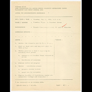 Agenda for administrative conference on July 31, 1962, and minutes for administrative conference on August 3, 1962