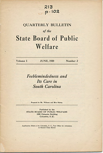 Feeblemindedness and its care in South Carolina