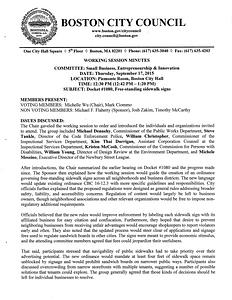 Special Committee on Small Business, Entrepreneurship and Innovation working session minutes, September 17, 2015