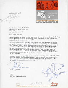 Greater Boston YMCA (Young Men's Christian Association) General Secretary Solon B. Cousins letter to Mayor John Collins