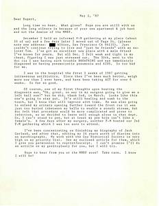Correspondence from Lou Sullivan to Rupert Raj (May 2, 1987)