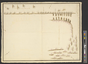 Plan du combat du 12 Avril 1782 présenté par le chr. Dethy capne. du vass. de roy le Citoyen : Première position des deux armées à sept heurs trois quarte et au commencement du feu