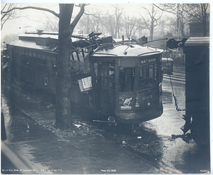 Blue Hill Avenue accident, view of damage to street car