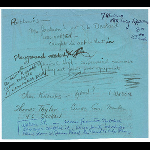 Various notes written on reverse of memorandum of Washington Park Area 7 meeting held February 17, 1964