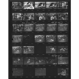 Contact sheet of children and youth using gym and exercise equipment