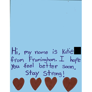 Card from a Charlotte A. Dunning Elementary School student