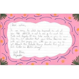 Letter from child in San Antonio, Texas