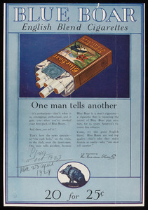 Advertisement for Blue Boar English Blend Cigarettes, The American Tobacco Company, undated