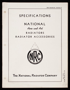 Specifications National Aero and Art Radiators Radiator Accessories, The National Radiator Company, Johnstown, Pennsylvania
