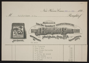 Billhead for B.H. Douglass & Sons, manufacturers of extra fine specialties in confectionery, New Haven, Connecticut, dated February 18, 1890