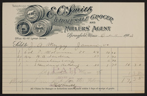 Billhead for E.O. Smith, wholesale grocer and millers' agent, 45-47 Lyman Street, Springfield, Mass., dated October 11, 1900