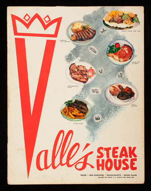 Menu, Valle's Steak house, Maine, New Hampshire, Massachusetts, Rhode Island