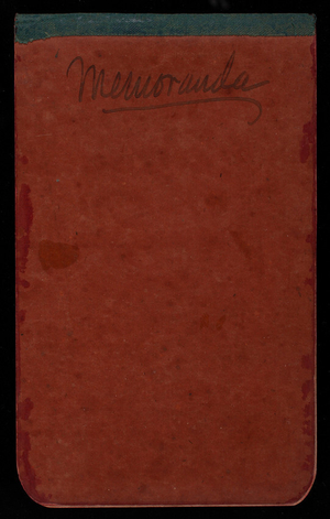Thomas Lincoln Casey Notebook, Professional Memorandum, 1889-1892, undated, 01, front cover