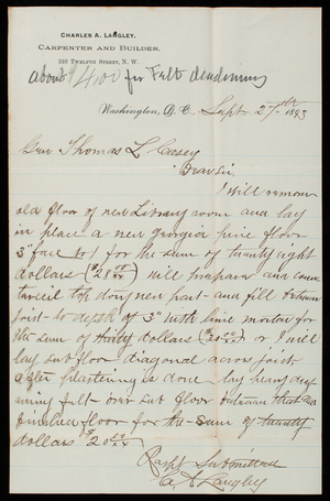 [Charles] A. Langley to Thomas Lincoln Casey, September 27, 1893