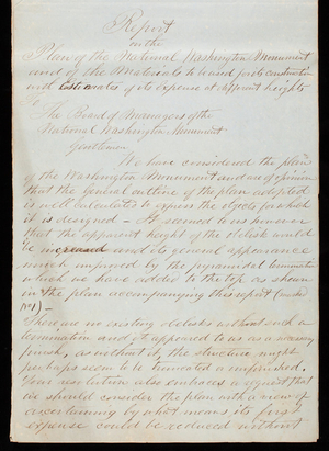 Washington Monument Report of James Renwick Jr. and Robert Mills, October 29, 1879