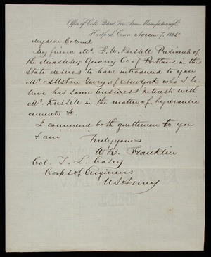 W. B. Franklin to Thomas Lincoln Casey, November 7, 1885