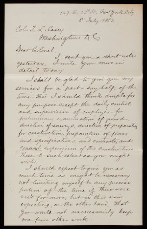 [William] R. Hutton to Thomas Lincoln Casey, July 8, 1882