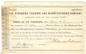 Ten shares of stock in Richmond Trading and Manufacturing Company to Isaac P. James