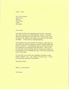 Letter from Mark H. McCormack to Tony Jacklin