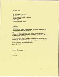 Letter from Mark H. McCormack to Robert B. McCurry, Jr.