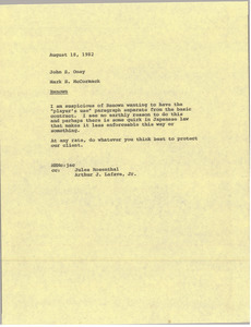 Memorandum from Mark H. McCormack to John S. Oney