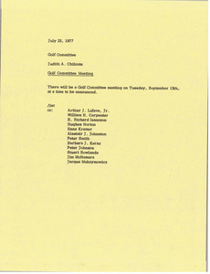 Memorandum from Judy A. Chilcote to golf committee