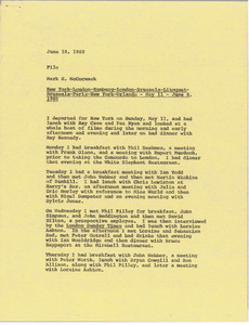 Memorandum from Mark H. McCormack to travel file