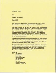 Memorandum from Mark H. McCormack to Japan Nihon Educational Television file