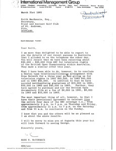 Letter from Mark H. McCormack to Keith MacKenzie