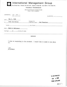 Fax from Mark H. McCormack to Erik van Dillen