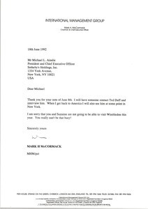 Letter from Mark H. McCormack to Michael L. Ainslie