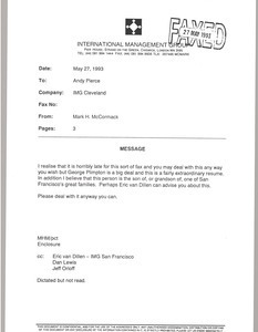 Fax from Mark H. McCormack to Andy Pierce
