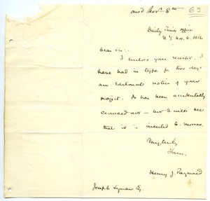Letter from Henry J. Raymond to Joseph Lyman