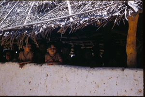 Village school children look outside