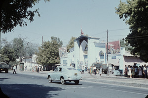 City street showing entrance to market