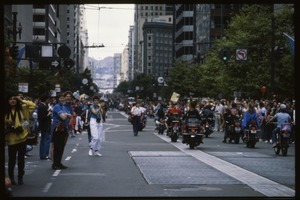 Dykes on Bikes riding motorcycles in the San Francisco Pride Parade