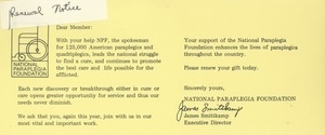 Direct mail from National Paraplegia Foundation