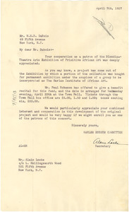 Letter from Harlem Museum Committee to W. E. B. Du Bois