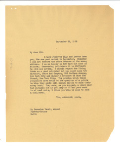 Letter from W. E. B. Du Bois to M. Duraciné Vaval